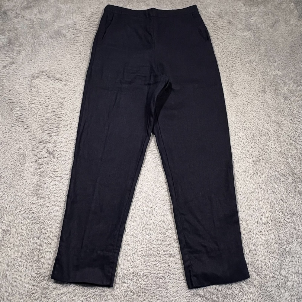 Peck‎ & Peck Linen Pants Blue Pull On Elastic Waist Pockets Women's Small 29x28